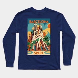 A Vintage Travel Art of Barcelona - Spain Long Sleeve T-Shirt